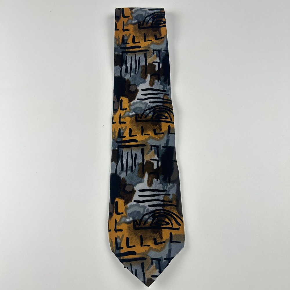 Vintage 1996 J. Garcia New York "Collection 14" Brown Grey 100% Silk Tie USA